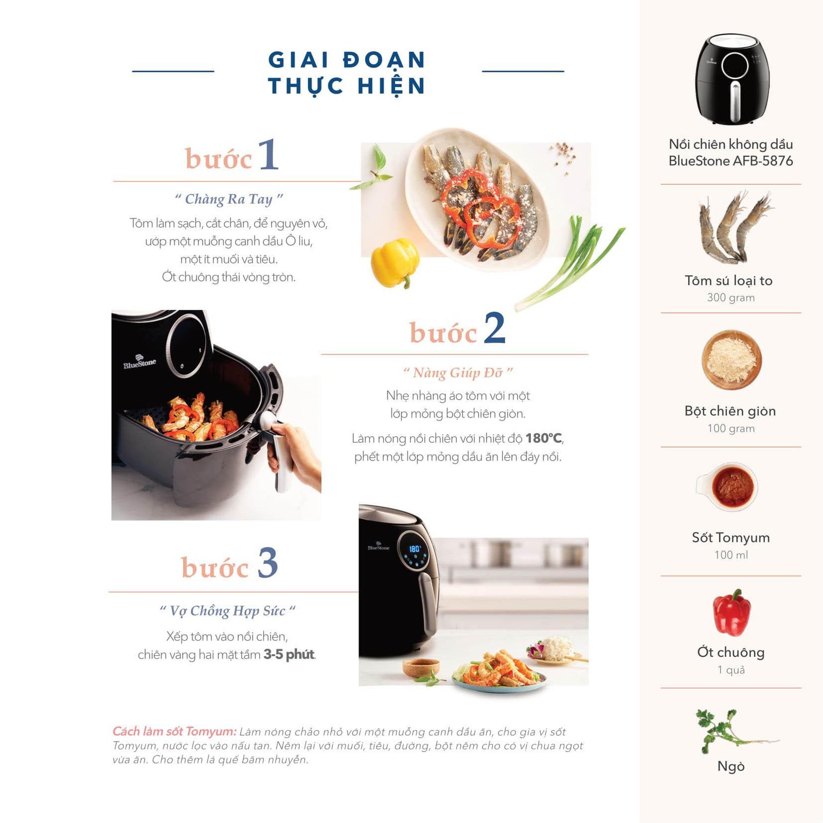 Tôm chiên Tomyum đang được chế biến vàng giòn