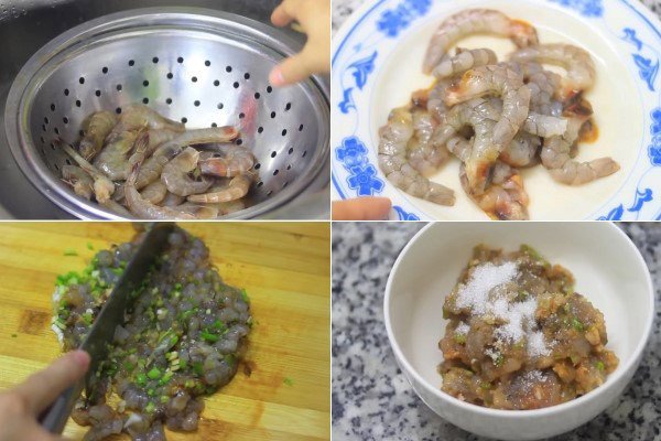 Tôm tươi đã sơ chế sạch, băm nhuyễn để nấu canh khoai mỡ