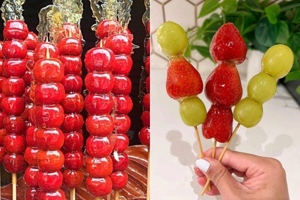 Trái cây phổ biến làm kẹo hồ lô như nho, dâu tây và táo