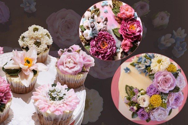 Trang trí bánh kem bơ Hàn Quốc với các họa tiết hoa đẹp mắt