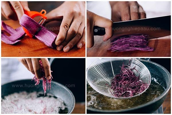 Trang trí đĩa cánh gà chiên nước mắm với khoai lang tím
