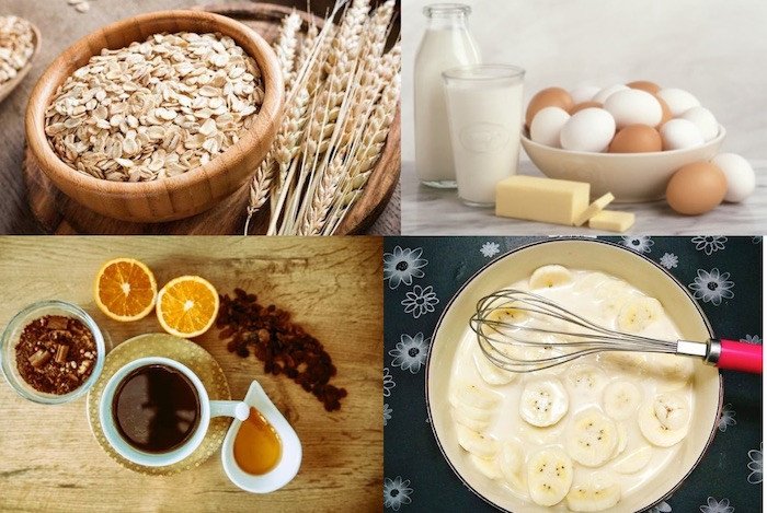 Trộn đều hỗn hợp bột yến mạch, sữa, trứng, dầu ô liu và bột nở để làm bánh chuối healthy