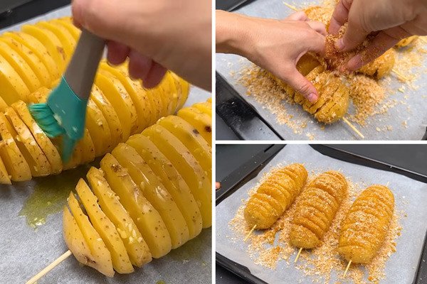 Ướp khoai tây lốc xoáy với dầu ô liu và bột phô mai