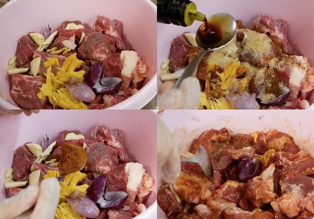 Ướp thịt bò cho món bò kho ngũ vị hương