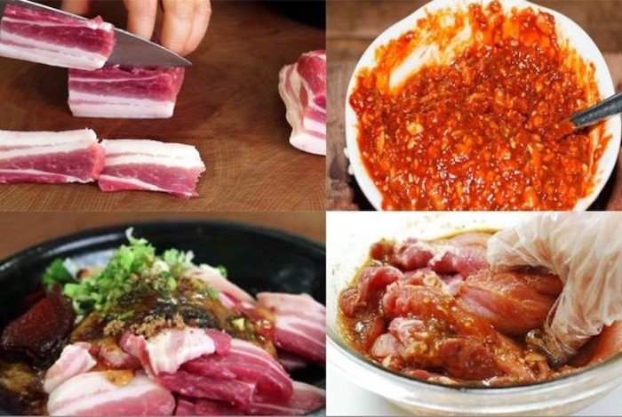 Ướp thịt với các gia vị cơ bản như ngũ vị hương, mật ong, dầu điều để tạo nên hương vị đậm đà cho món **thịt nướng nồi chiên không dầu**