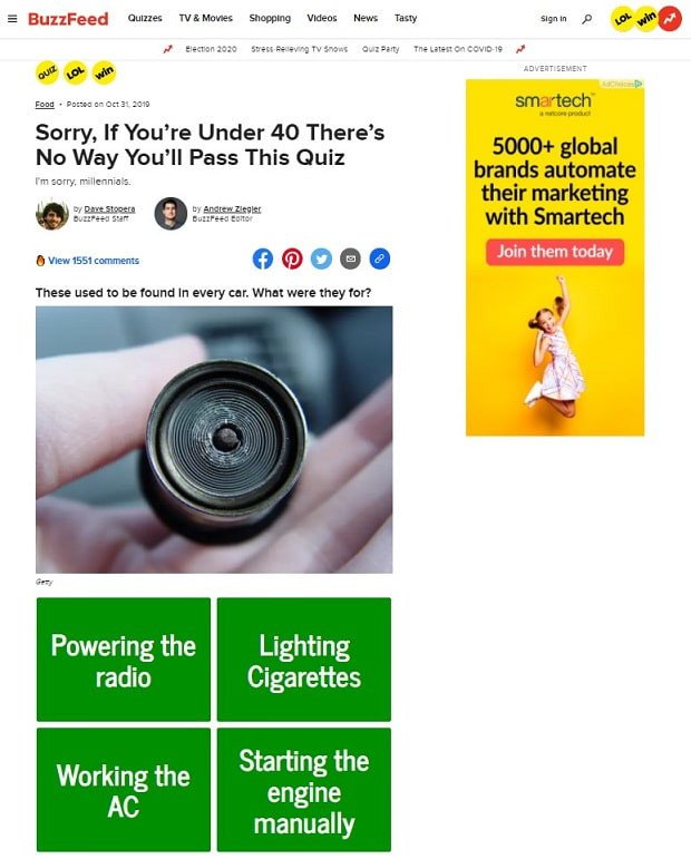 Ví dụ câu đố tương tác của BuzzFeed