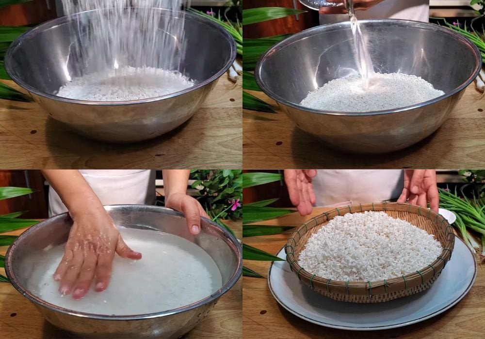 Vo gạo nếp thật sạch trước khi nấu xôi
