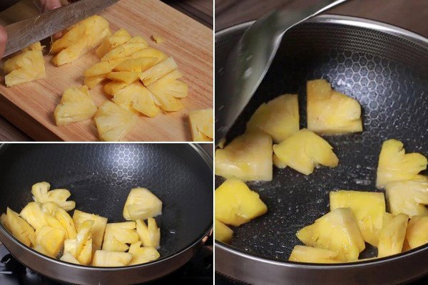 Xào dứa với đường để thịt kho dứa thêm ngon