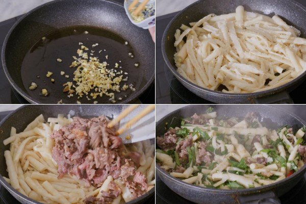 Xào măng trúc cùng thịt bò và lá lốt