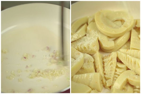 Xào măng trước khi kho để măng được đậm đà