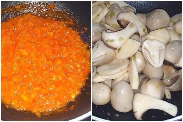 Xào rau củ nấm để nấu bún riêu chay ngon