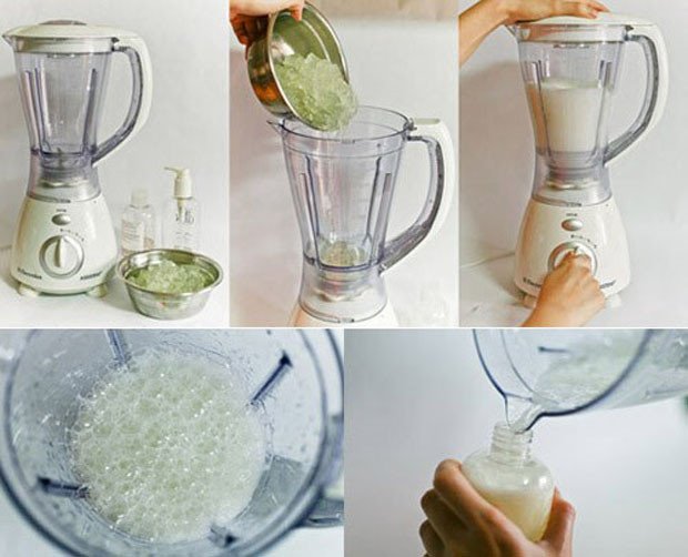 Xay nhuyễn gel nha đam để làm nước ép