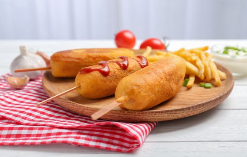 Xếp bánh hotdog vào khay nồi chiên không dầu, đảm bảo khoảng cách để bánh chín đều.