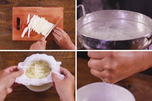 Xử lý củ sắn ráo nước cho viên xíu mại không bị bở