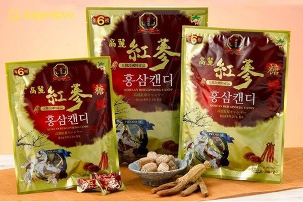 Bảng giá trị dinh dưỡng của kẹo sâm, hiển thị lượng calo