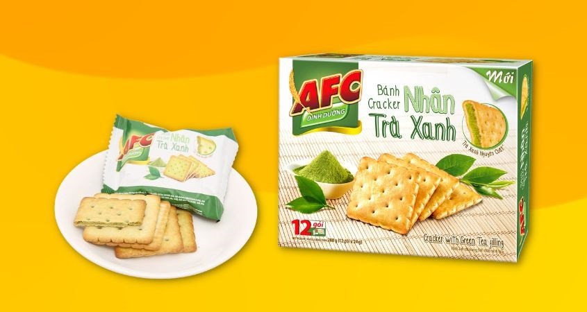 Bánh AFC vị trà xanh (matcha) có thể dùng cho người ăn chay linh hoạt, không kiêng sữa trứng