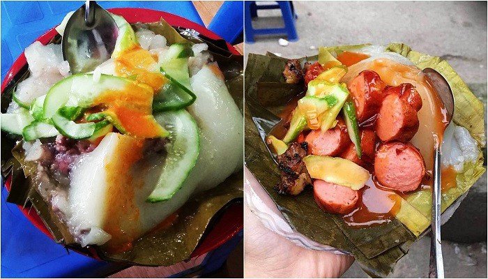 Bánh giò ăn kèm chả cốm, dưa góp và tương ớt hấp dẫn