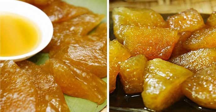 Bánh gio mật mía đã cắt lát, sẵn sàng chấm mật mía sóng sánh