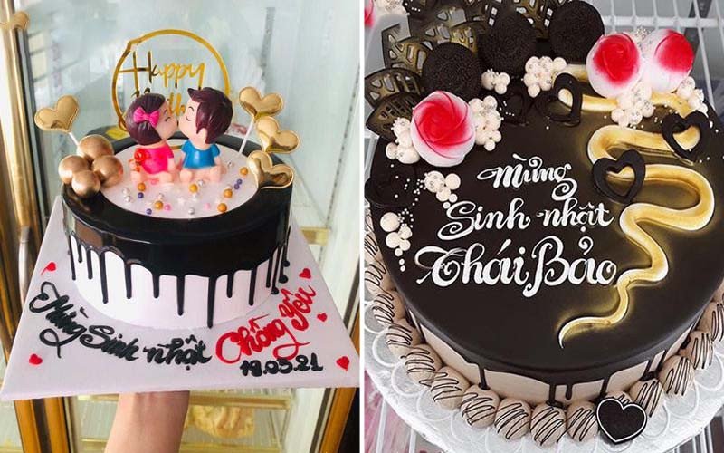 Bánh kem socola với hoa quả tươi bắt mắt