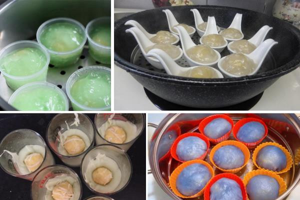 Bánh xu xê hấp trong chén sứ nhỏ, cách làm bánh xu xê không cần khuôn