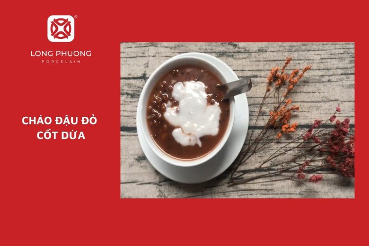 Bát cháo đậu đỏ chay với cốt dừa và lá dứa
