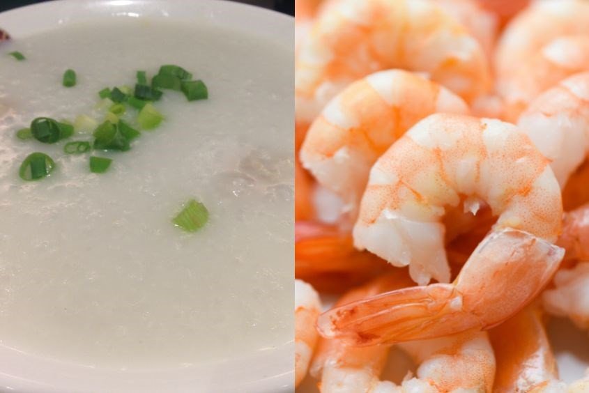 Bát cháo hạt kê nấu tôm bổ dưỡng, tốt cho xương của trẻ.