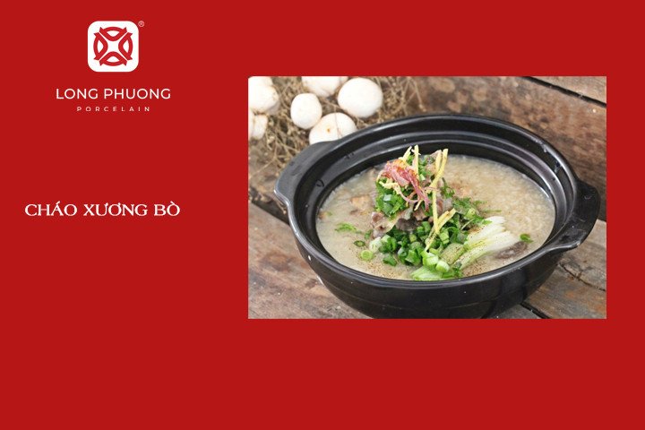 Bát cháo xương bò nấm rơm nóng hổi