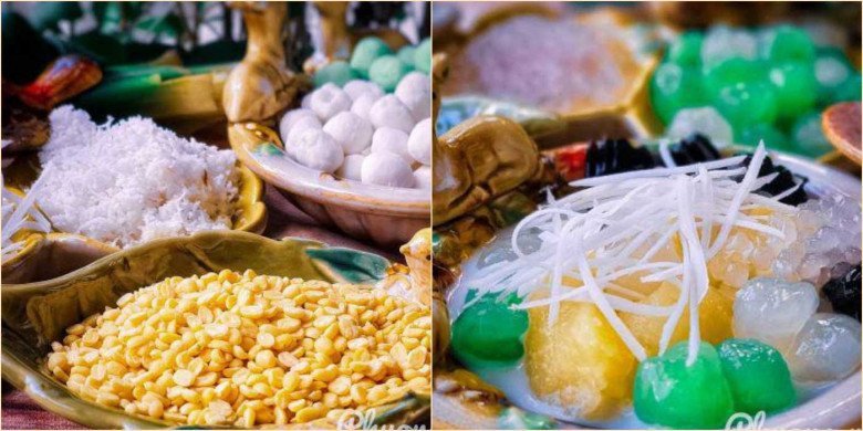 Bát chè đậu xanh bột năng với hạt trân châu dai dai, màu sắc hấp dẫn