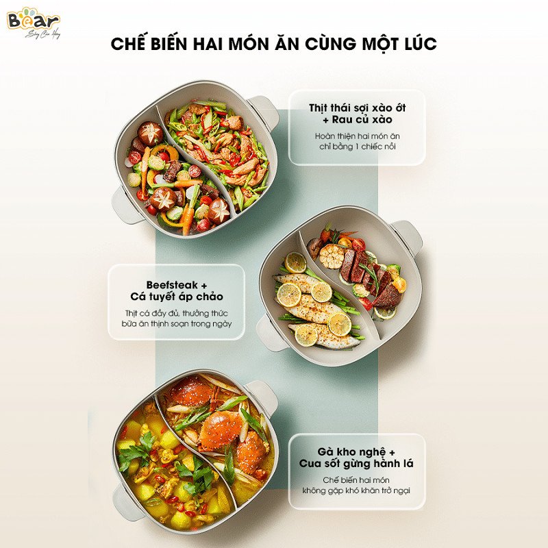 Bếp lẩu nướng 2 ngăn Bear SB-NL60U lý tưởng cho bữa tiệc lẩu chay lớn