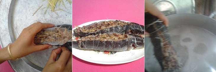 Bó cá lóc với nhân và chuẩn bị nấu cháo