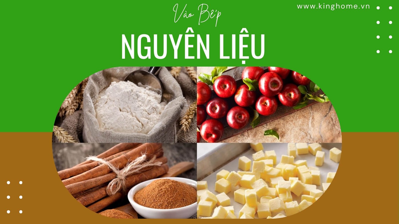 Bộ nguyên liệu đầy đủ để làm bánh táo nướng truyền thống ngon chuẩn vị
