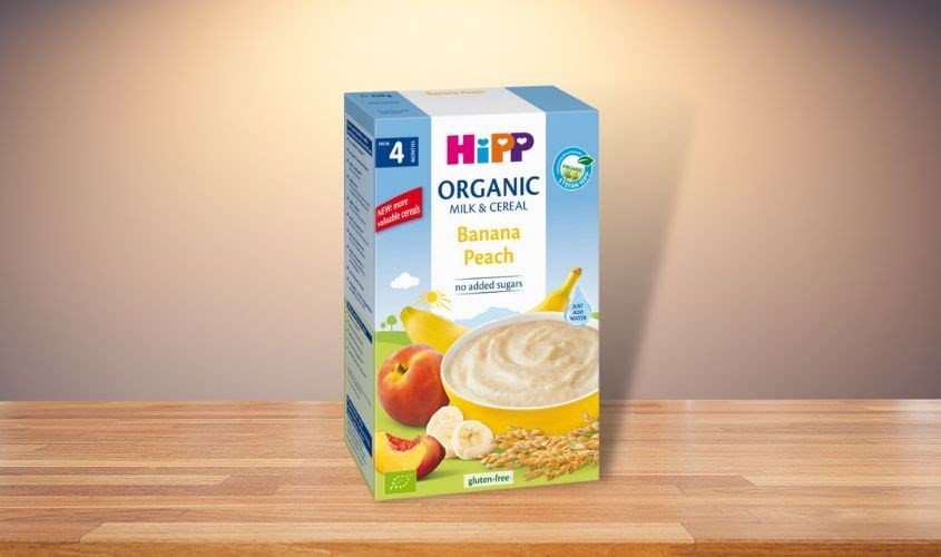 Bột ăn dặm HiPP sữa, ngũ cốc, chuối và đào hữu cơ hộp 250g cho bé 4 tháng