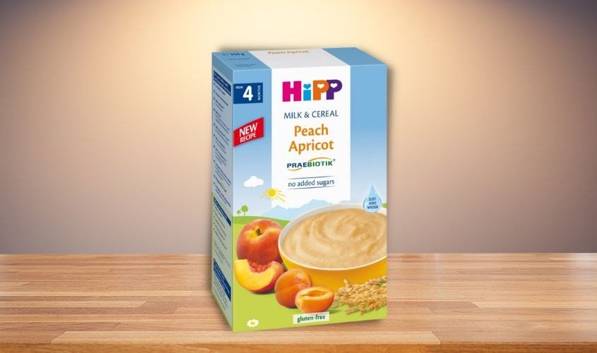 Bột ăn dặm HiPP sữa, ngũ cốc, đào và mơ tây hộp 250g dành cho bé trên 8 tháng