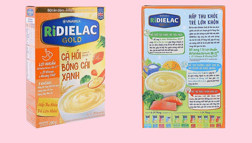 Bột ăn dặm Ridielac Gold cá hồi bông cải xanh cho bé 7-24 tháng