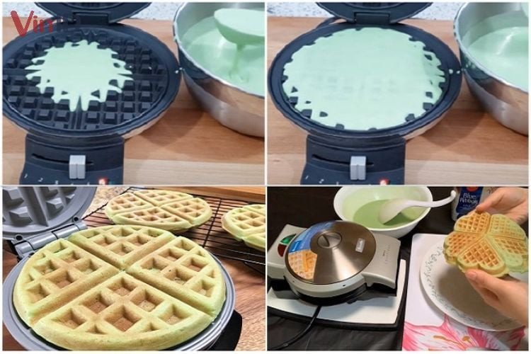 Bước nướng bánh tổ ong lá dứa trên khuôn tạo hình đẹp mắt