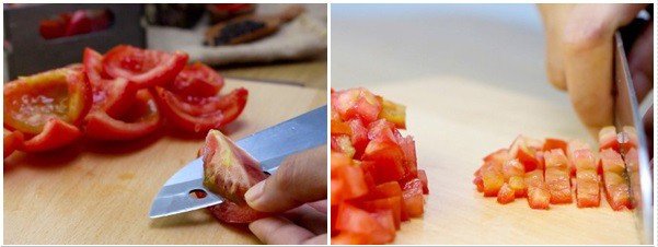 Cà chua bỏ hạt rồi thái hạt lựu