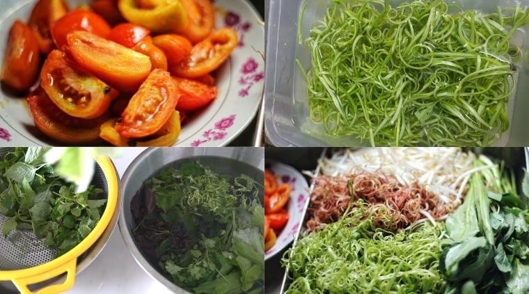 Cà chua, hành lá và rau sống tươi ngon cho món bún riêu