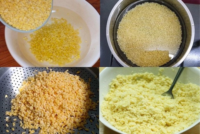 Các bước sơ chế và hấp đậu xanh cho món kê