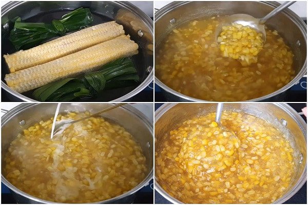 Các công đoạn nấu chè bắp nước cốt dừa