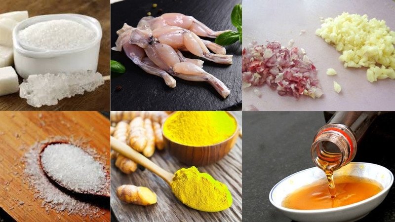 Các loại gia vị và nguyên liệu cần thiết để làm ếch xào lá cách