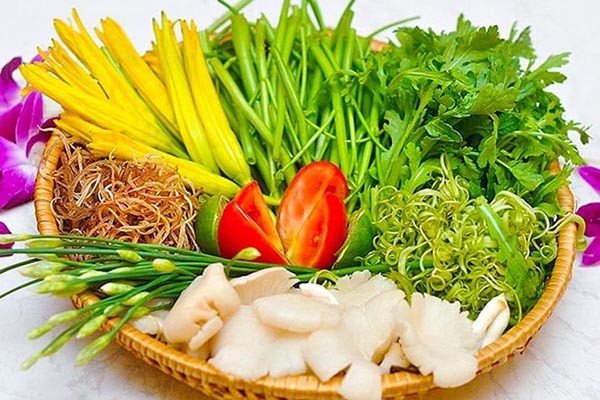 Các loại rau dùng kèm lẩu đuôi bò chua cay