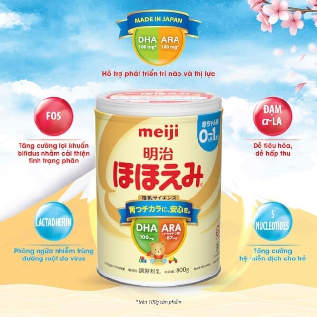 các loại sữa Meiji 0-1 dạng bột và thanh