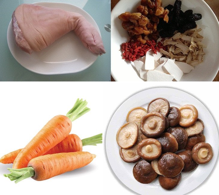 Các loại thuốc bắc và nguyên liệu chuẩn bị cho cách nấu chân giò hầm thuốc bắc