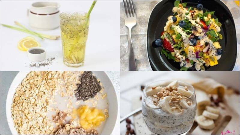Các món ăn đa dạng từ hạt chia như pudding, sinh tố, rất phù hợp cho thực đơn giảm cân