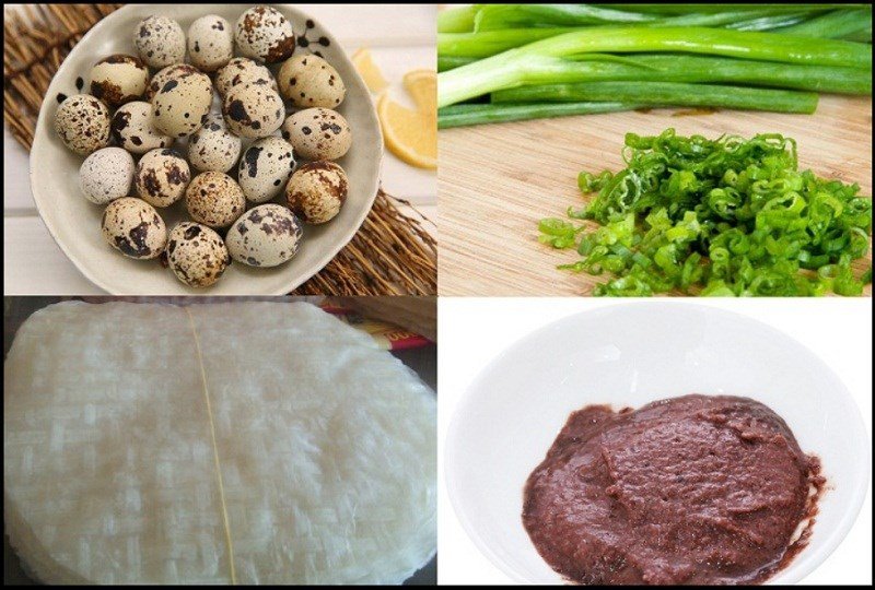 Các nguyên liệu cần thiết cho cách làm bánh tráng mắm ruốc bằng chảo chống dính, bao gồm bánh tráng, trứng cút, pate và mắm ruốc