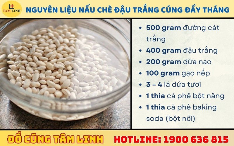 Các nguyên liệu cần thiết để nấu chè đậu trắng cúng thôi nôi