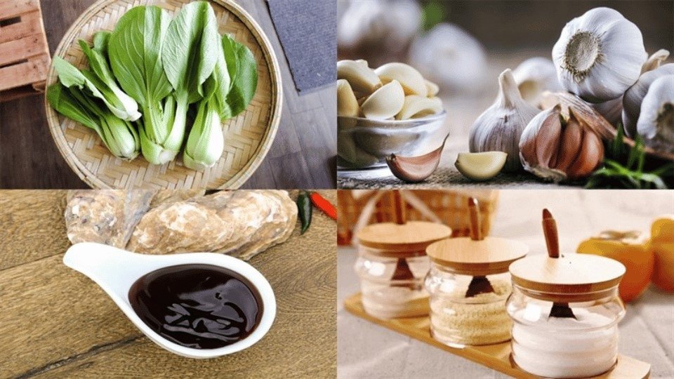 Các nguyên liệu cần thiết để xào cải thìa sốt dầu hào