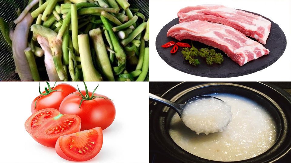 Các nguyên liệu chính chuẩn bị cho món ngó khoai nấu mẻ thơm ngon