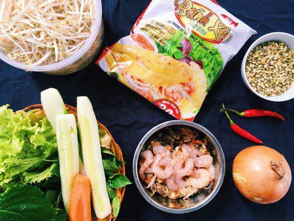 Các nguyên liệu chính để làm bánh xèo miền Bắc