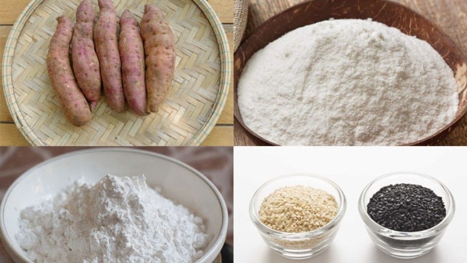 Các nguyên liệu chính để làm món bánh khoai lang bong bóng chiên
